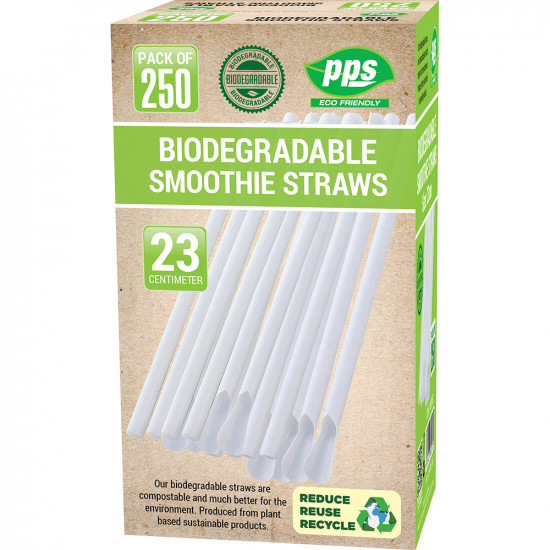 Party Straws Smoothie Plastic White Bio Degradable 250pc/20